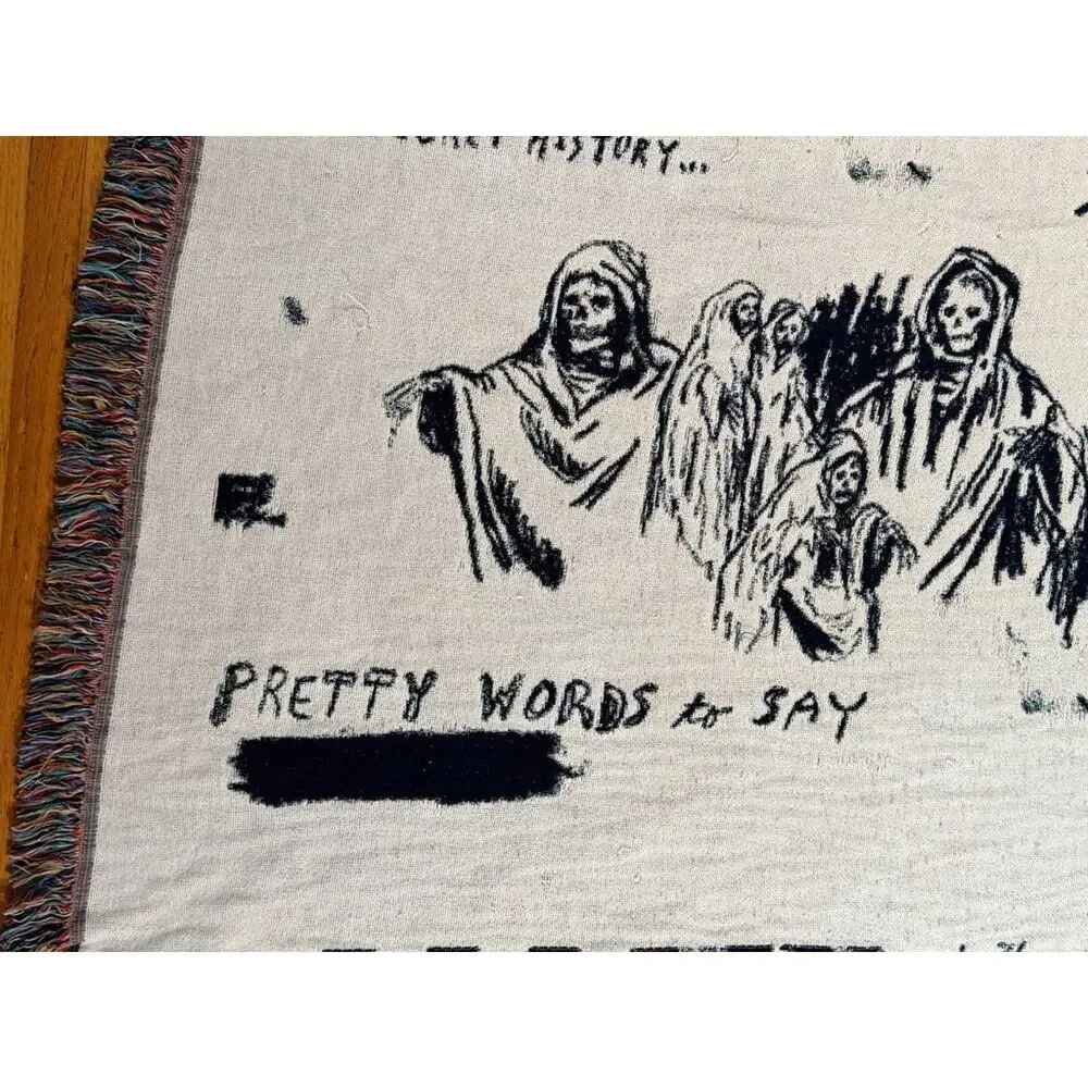 Gothic Woven Tapestry Throw Blanket Skull Grim Reaper Punk Art 80x60 Fringe
